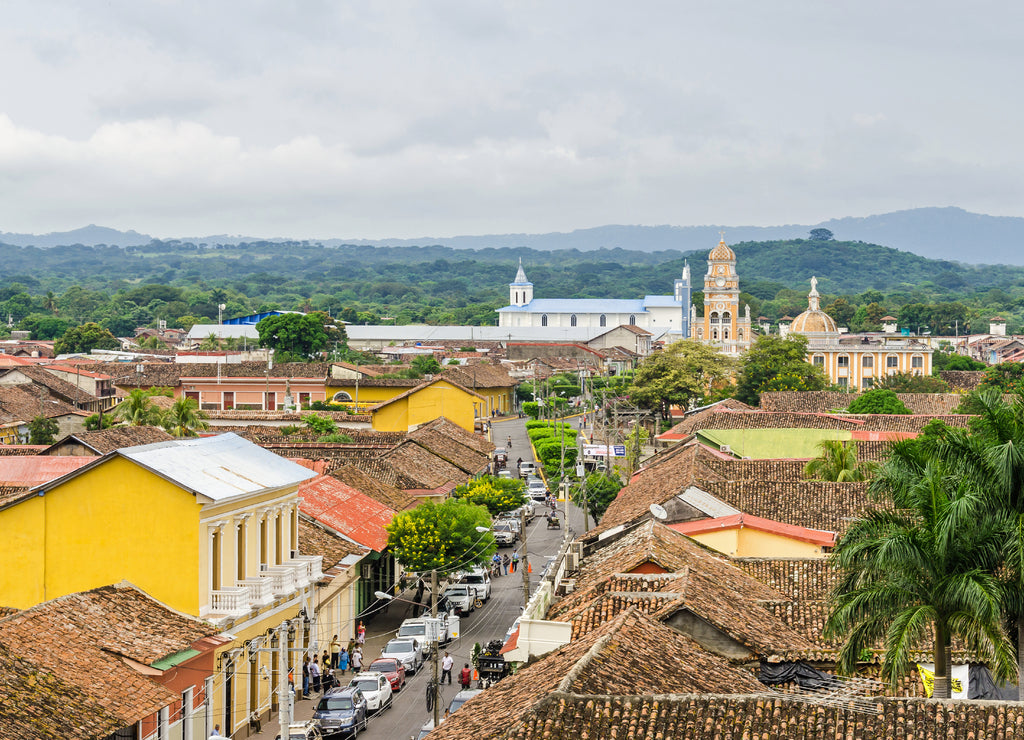 Granada city with Calle Real Xalteva in Nicaragua
