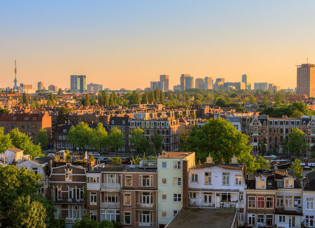 Beautiful cityscape looking over the city of Amsterdam in the Netherlands