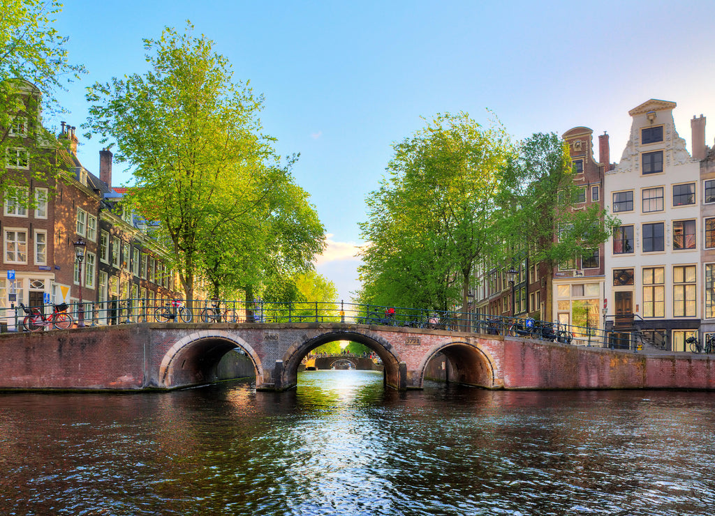 Bridge over the Leidse canal at the Patricians' or Lords' canal (Herengracht) in Amsterdam in spring