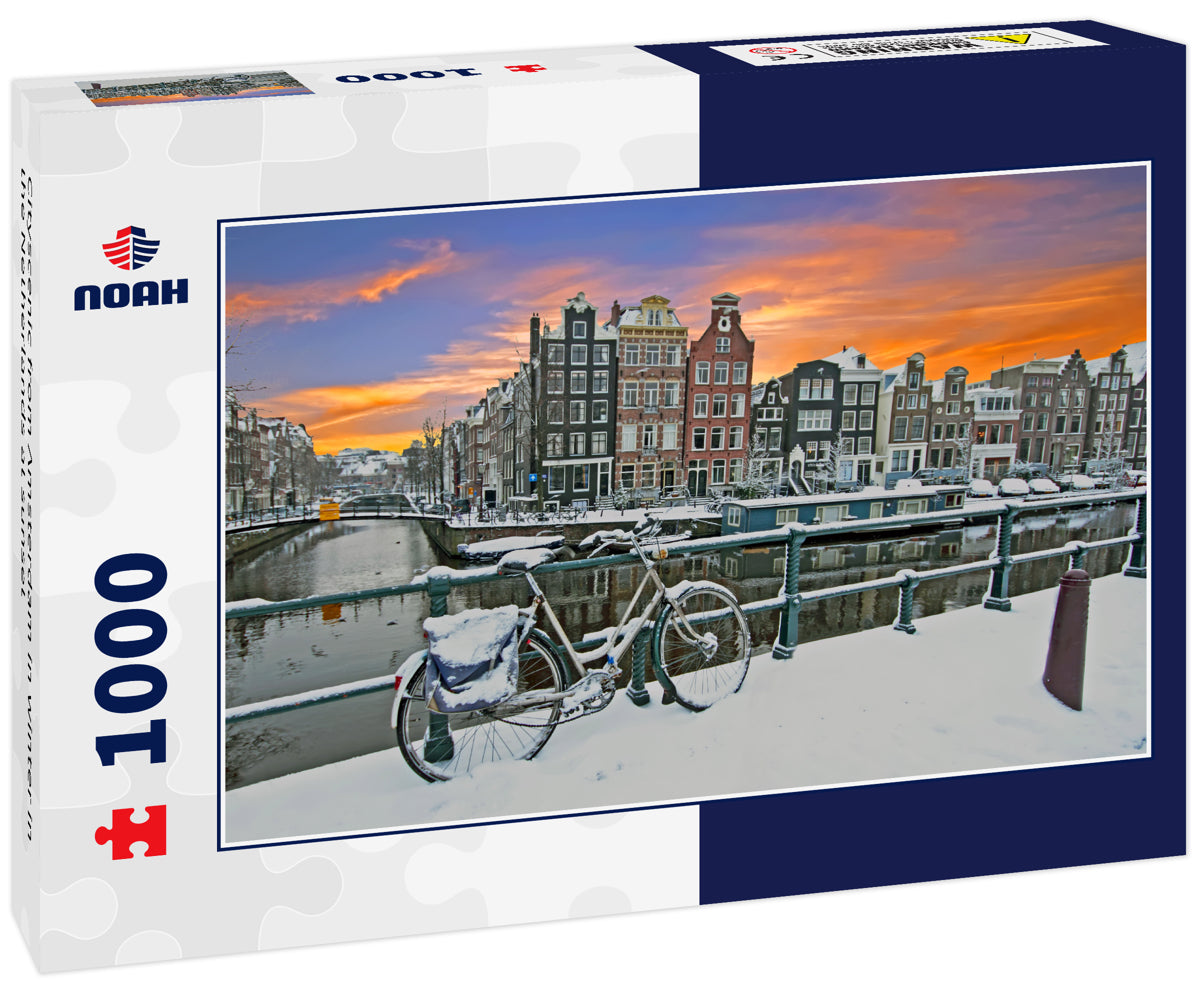 Cityscenic from Amsterdam in winter in the Netherlands at sunset