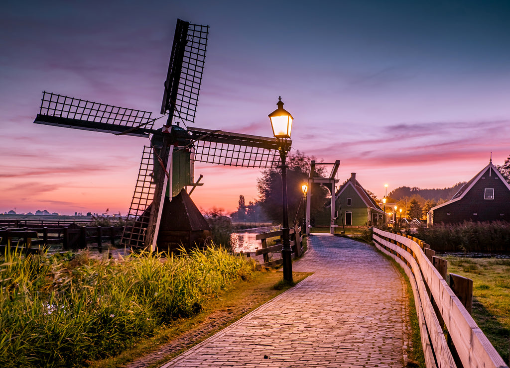 Sunrise Zaanse Schand Dutch windmill village