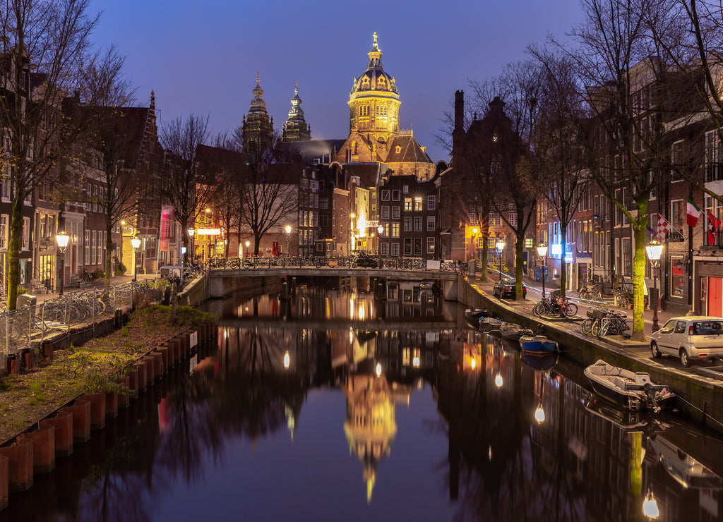 Amsterdam. Facades of old houses in the red light district