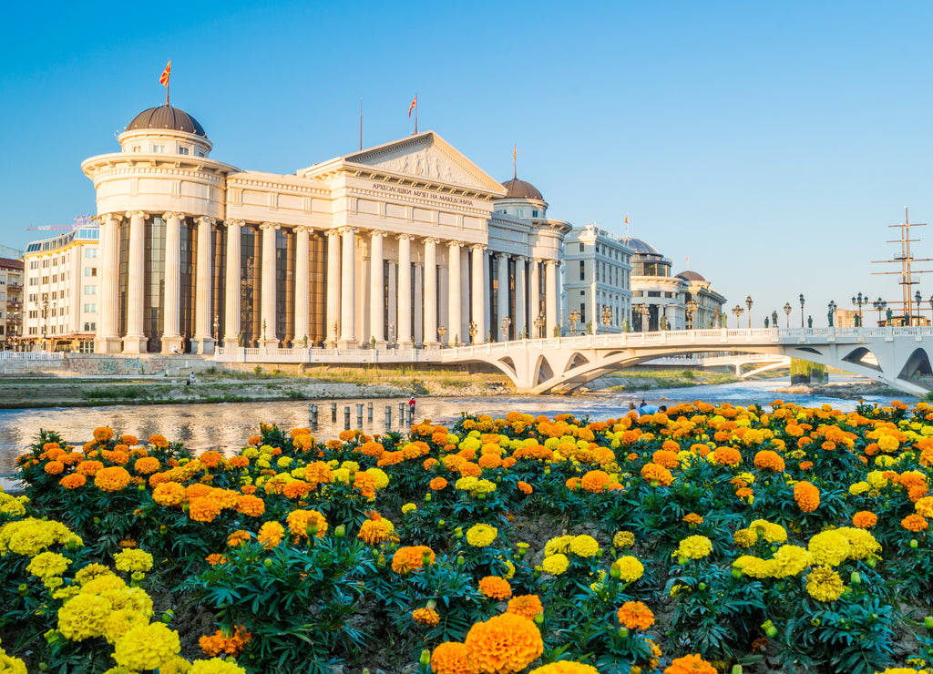 Archaeological Museum of Macedonia and Bridge of the Civilizations in downtown of Skopje