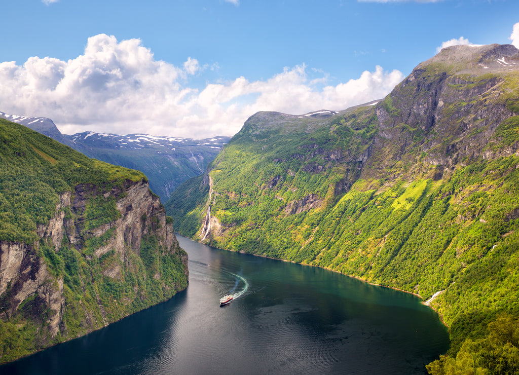 Geiranger Fjord and famous Seven Sisters waterfalls, Norway