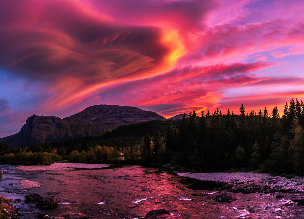 The sunset in the mountains, colored sky, Norway, Hemsedal
