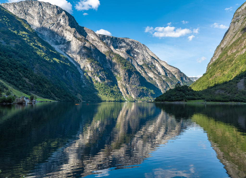Stunning views of the Naeroyfjord, listed as a UNESCO World Heritage Site in the Aurland Municipality in Vestland county, Norway