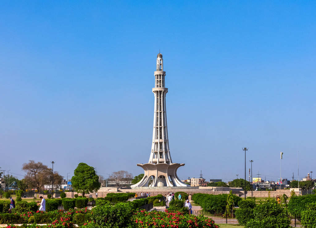Minar-e-Pakistan, a national monument in Lahore, Pakistan on the blue sky background