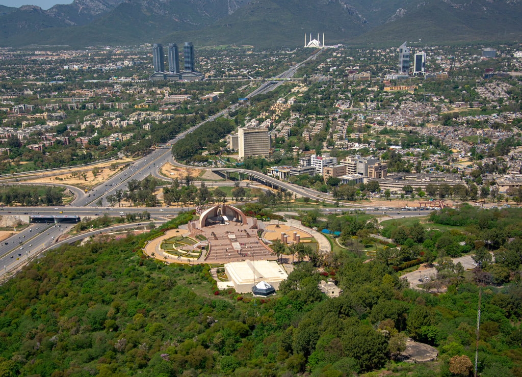 an aerial cityscapes and landscape photography of Islamabad city , a capital of Pakistan