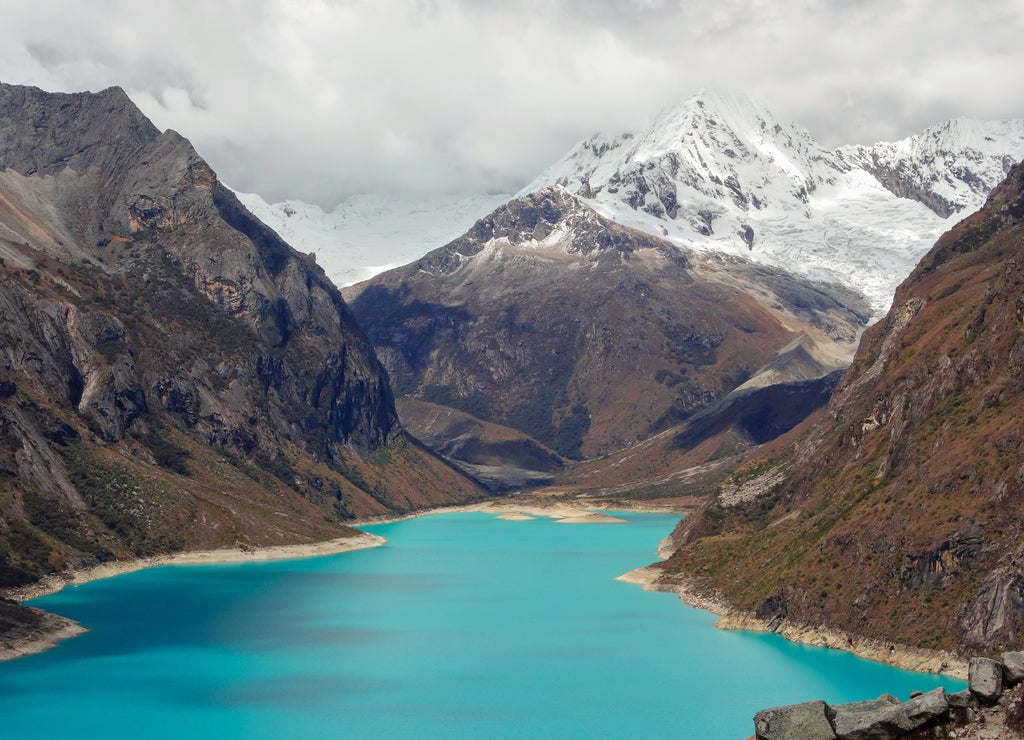 Paron lagoon, at Huascaran National Park, Peru. A green lake in the Cordillera Blanca on the Peruvian Andes