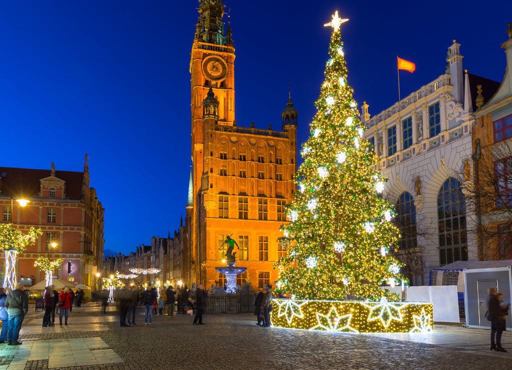 Beautiful Christmas tree in old town of Gdansk, Poland