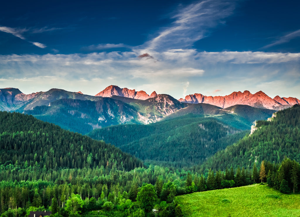 Sunset in mountains in Poland in summer, Europe