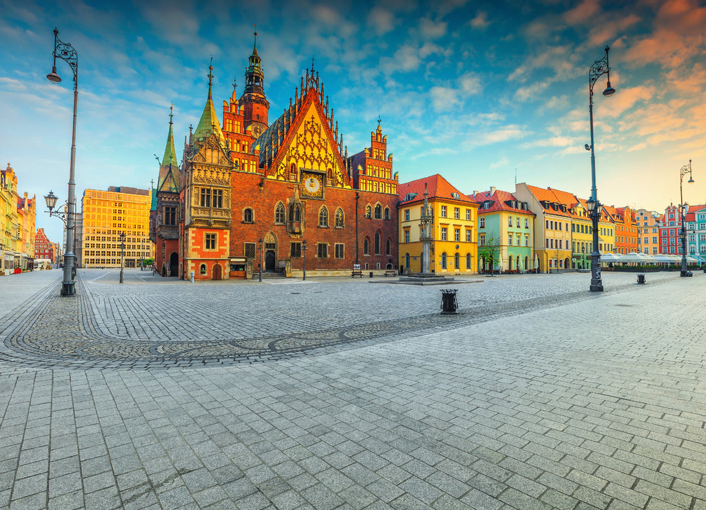 Fantastic morning scene in Wroclaw on Market Square, Poland, Europe