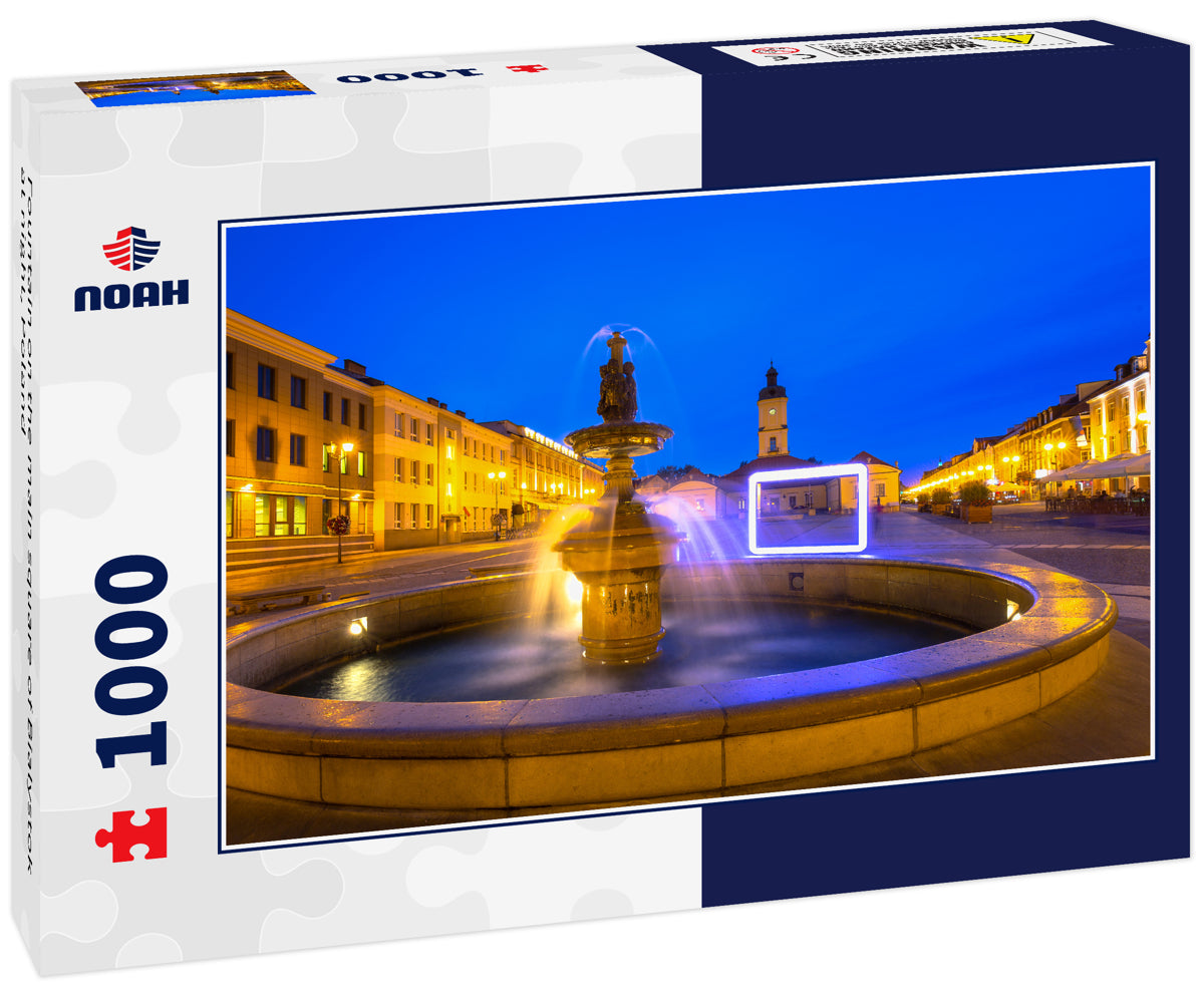 Fountain on the main square of Bialystok at night, Poland