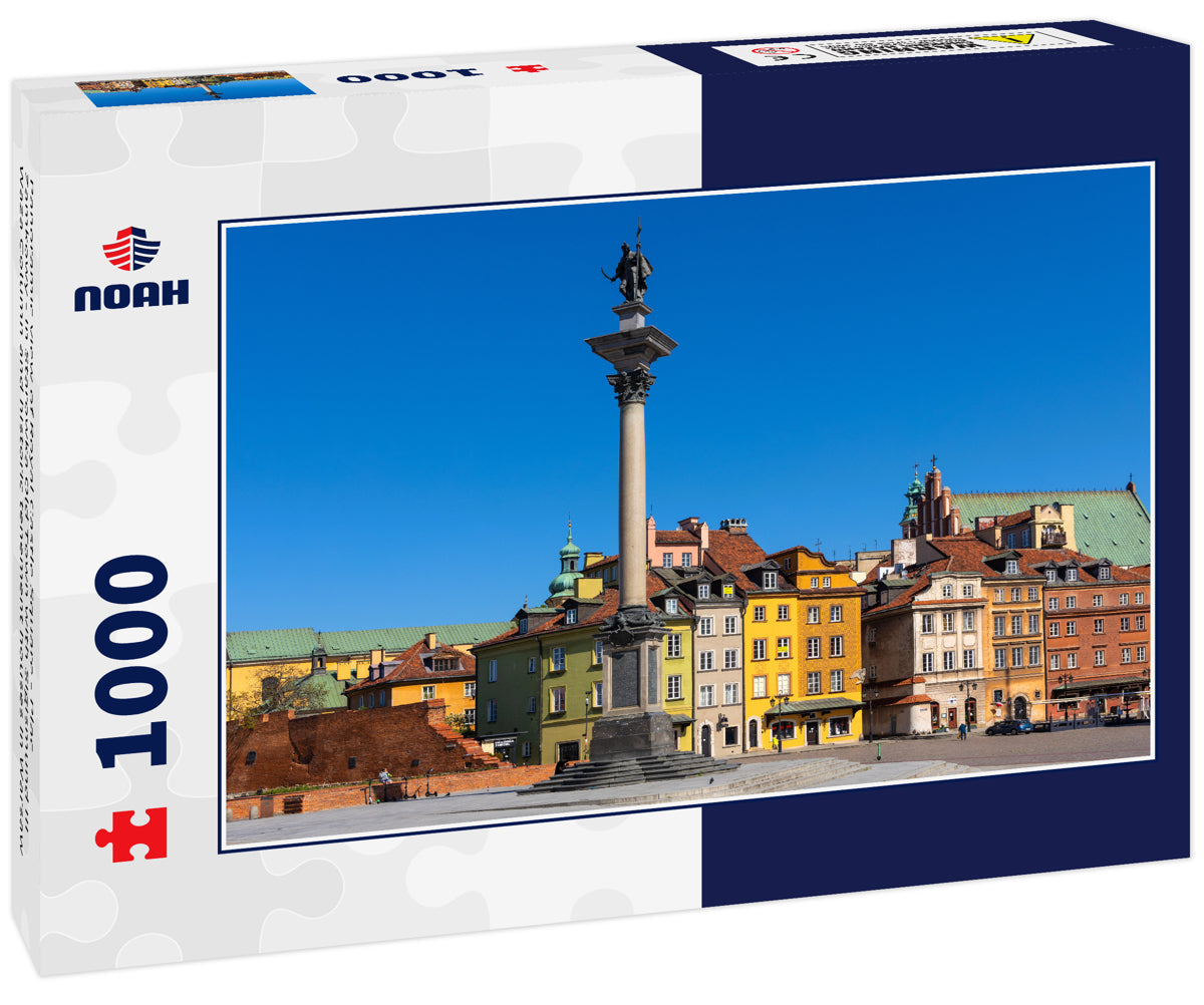 Panoramic view of Royal Castle Square - Plac Zamkowy - in Starowka Old Town with Sigismund III Waza Column and historic tenement houses in Warsaw