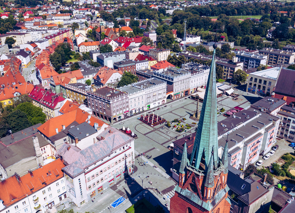 Raciborz. Poland. Aerial view of main square and city center of Raciborz, Upper Silesia. Poland