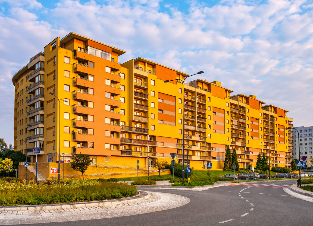 Ursynow district intensive residential developments at Gandhi street near Las Kabacki Forest in Warsaw in central Poland
