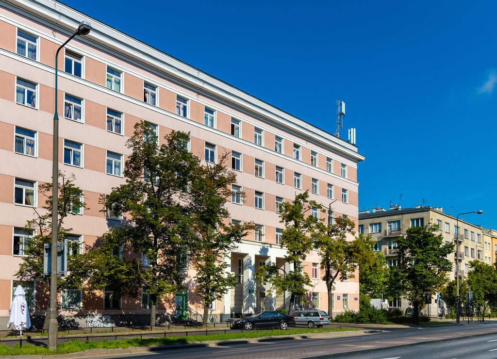 Historic Sabinki student house of Warsaw School of Economics SGH at Niepodleglosci and Narbutta street in Mokotow district of Warsaw in Poland