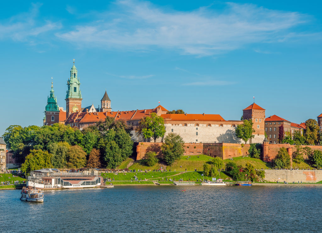 Wawel castle of Vistula river in Krakow city, Poland