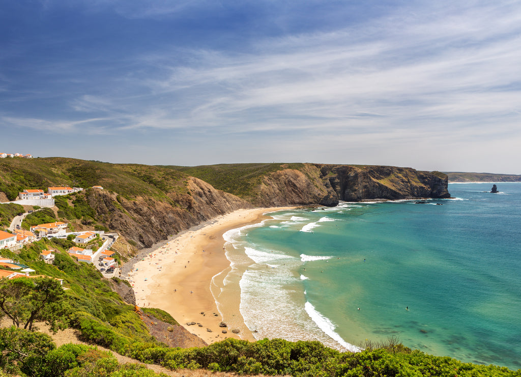 Delightful beach of Arrifana, for surfing in Portugal