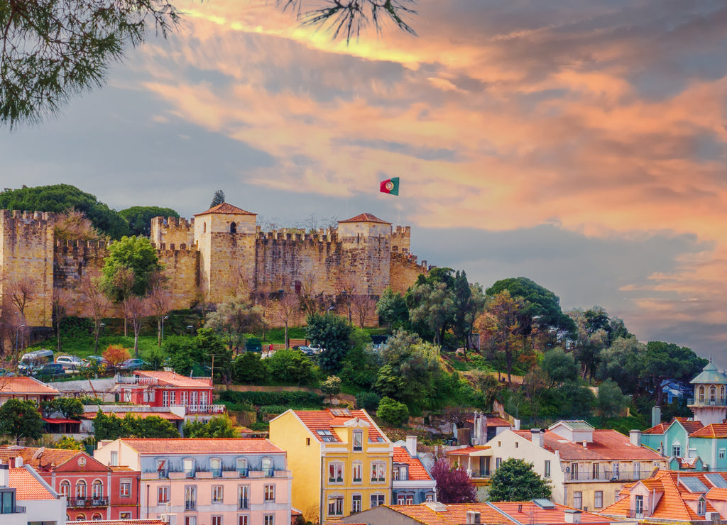 Panorama of the Lisbon city and Castelo de Sao Jorge, known as the Saint George historical castle