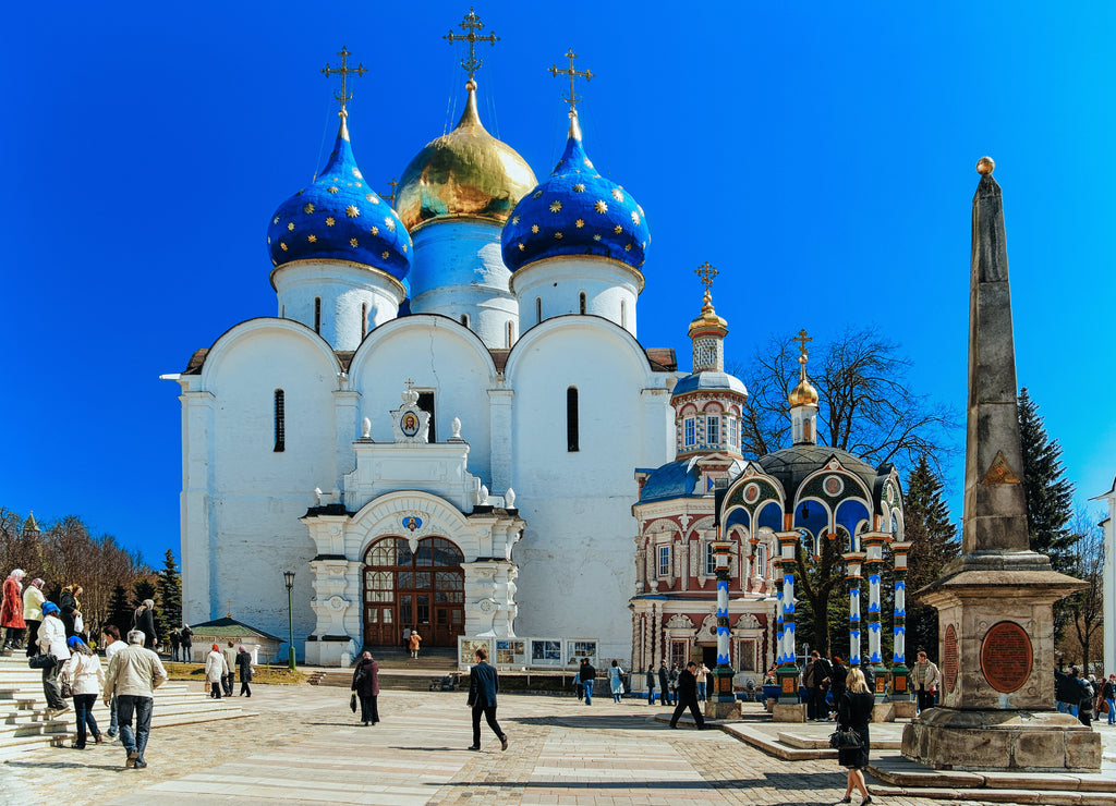 Tourists at Trinity Sergius Lavra in Sergiev Posad in Russia