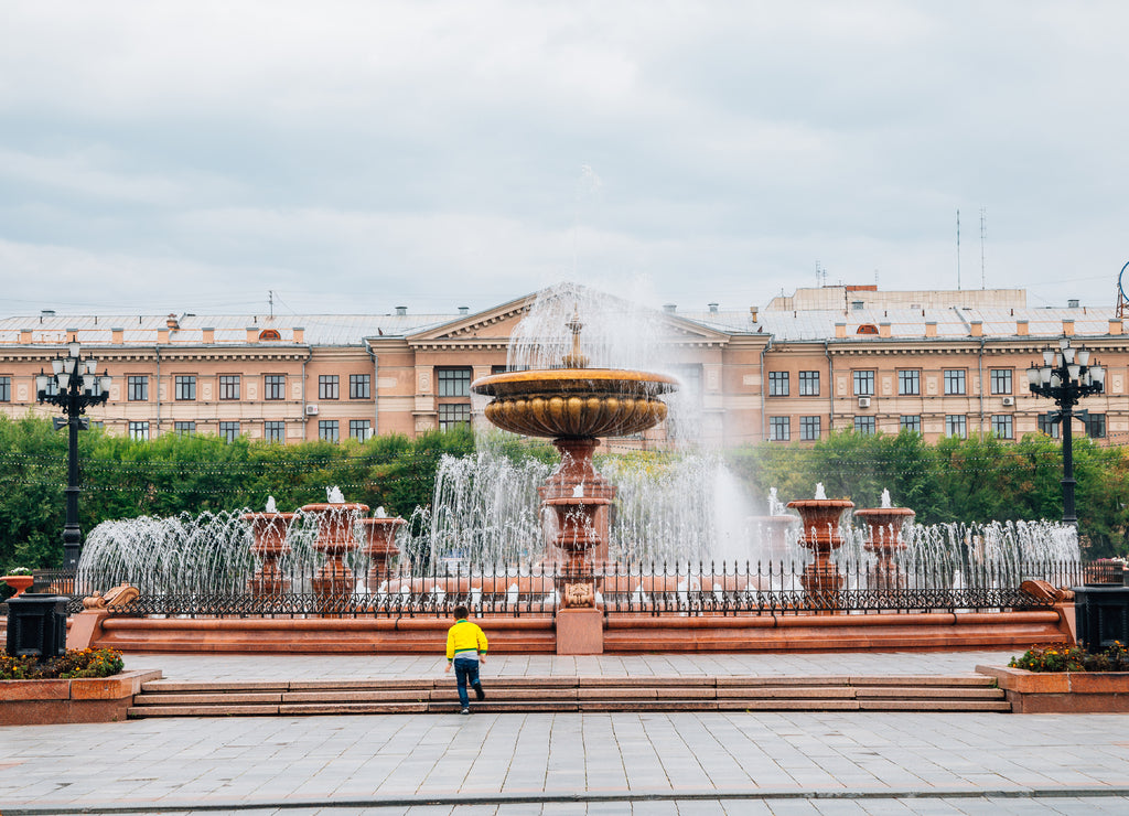Lenin square fountain in Khabarovsk, Russia