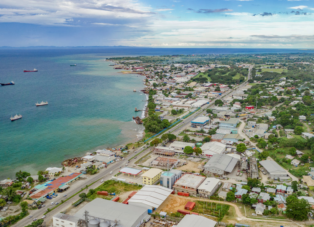 Aerial view of the industrial part of Honiara town, Solomon Islands
