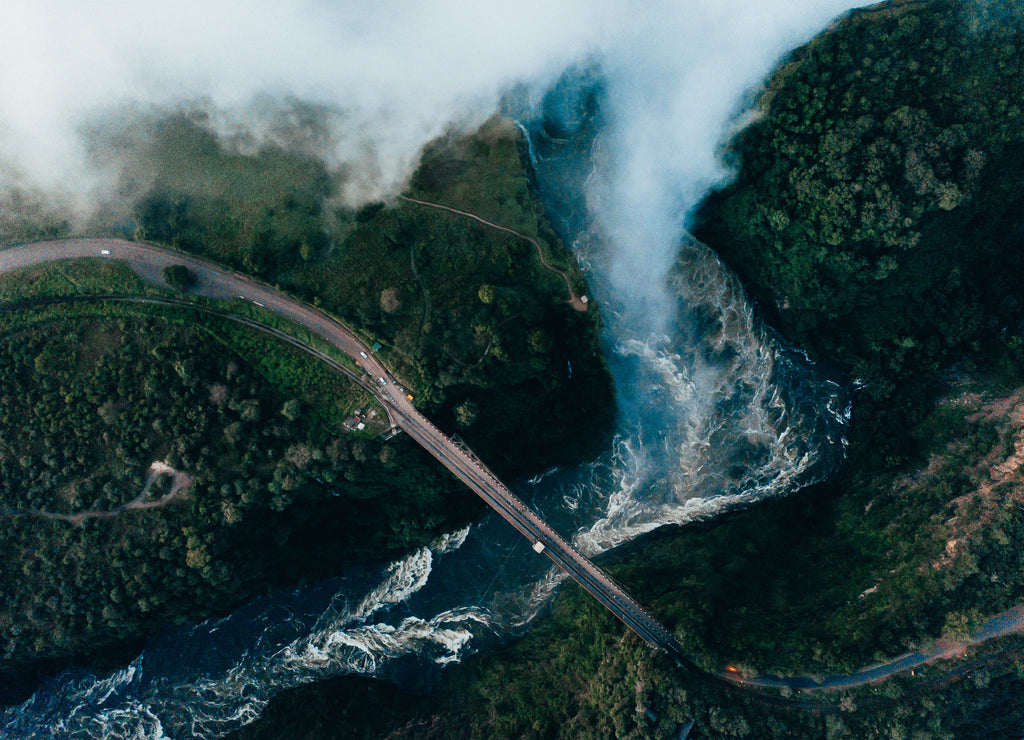 Aerial view of landscape with bridge, Zambia