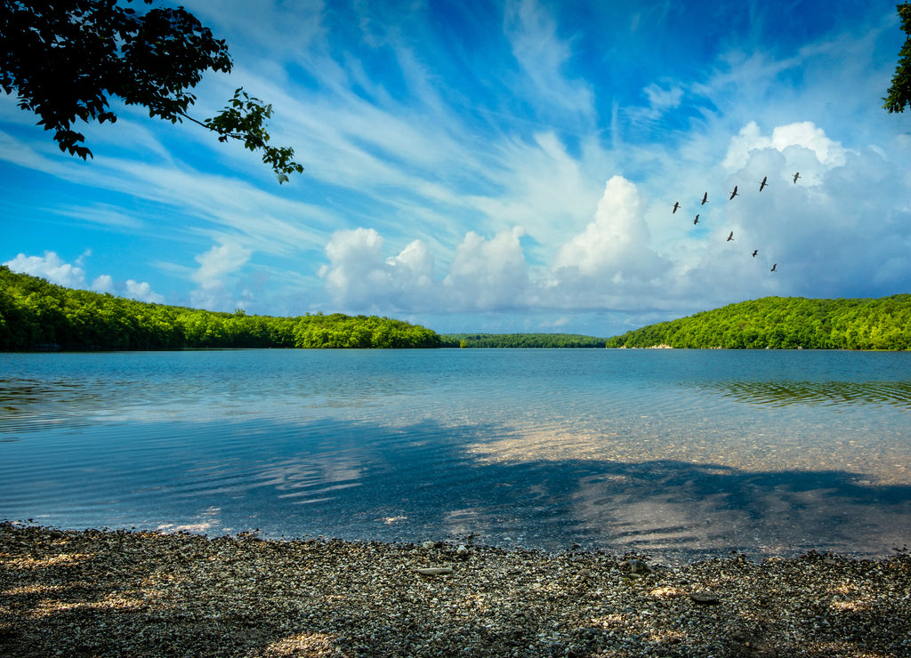 The Clinton Reservoir in West Milford, New Jersey on a sunny summer day