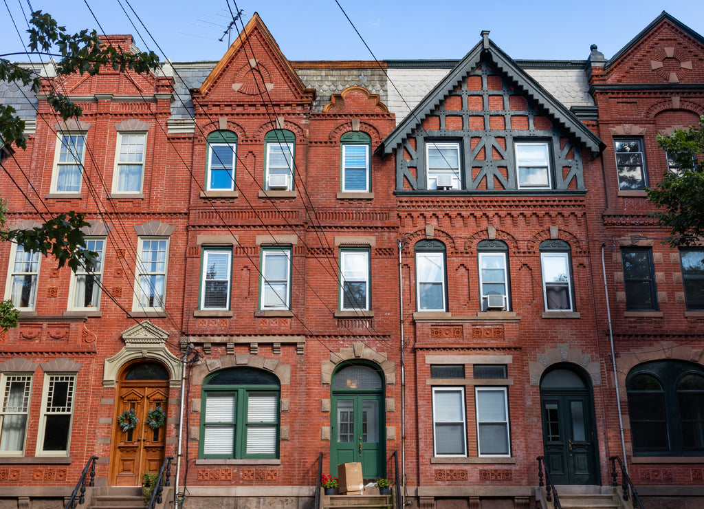 Row of Beautiful Old Brick Neighborhood Homes in Hamilton Park of Jersey City, New Jersey