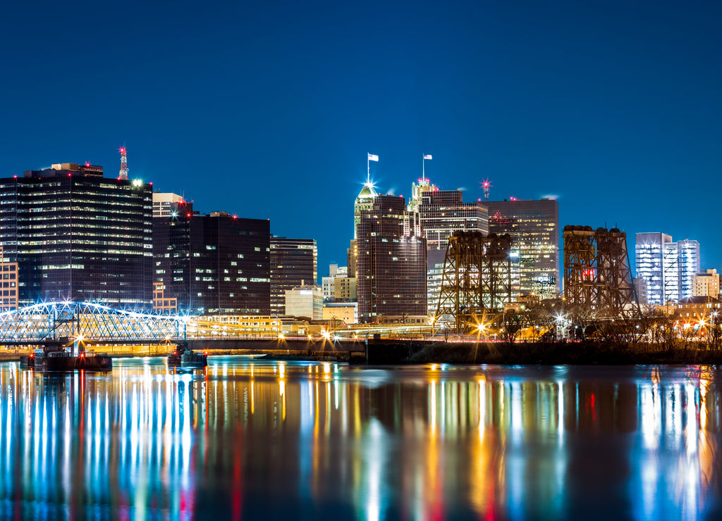 Newark, NJ cityscape by night
