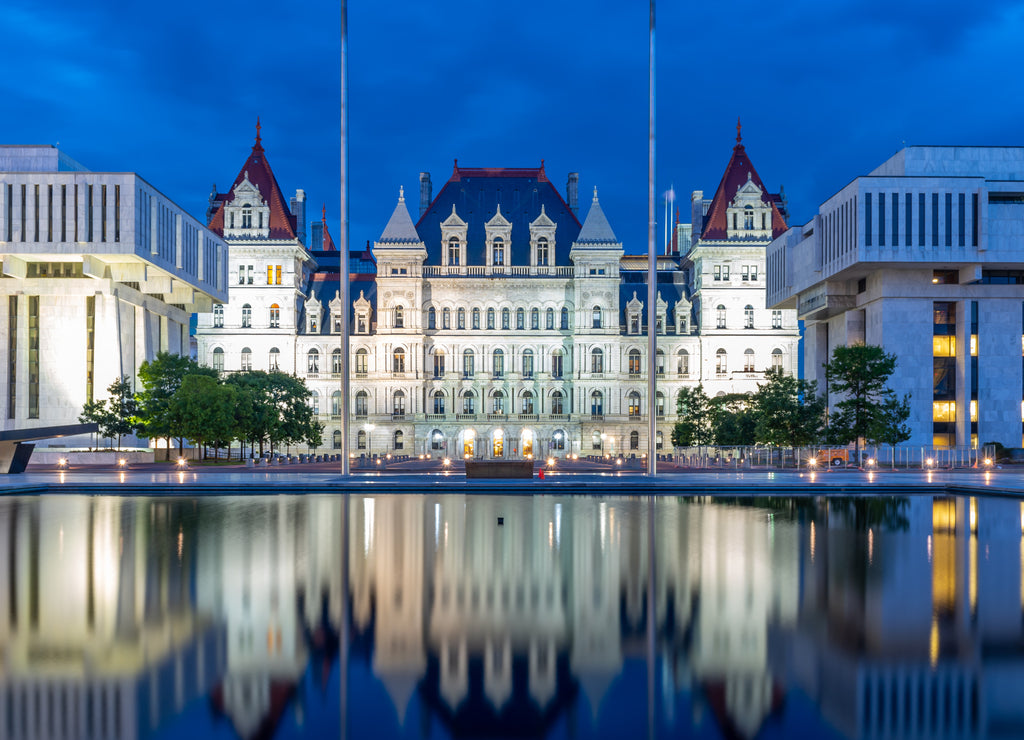 New York State Capitol building at night, Albany New York
