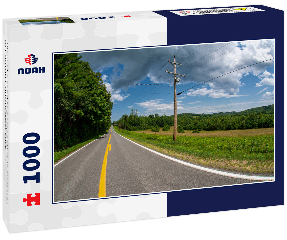 View of a road in perspective in summer in Clinton County New York