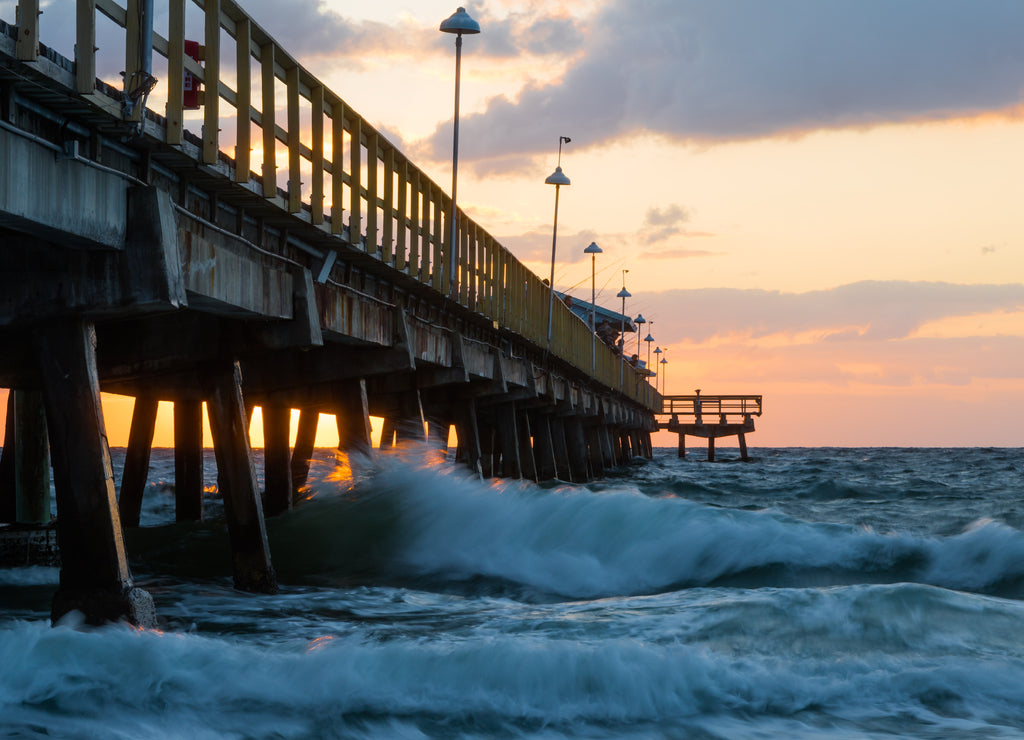 Pompano Beach Pier Broward County Florida by sunrise