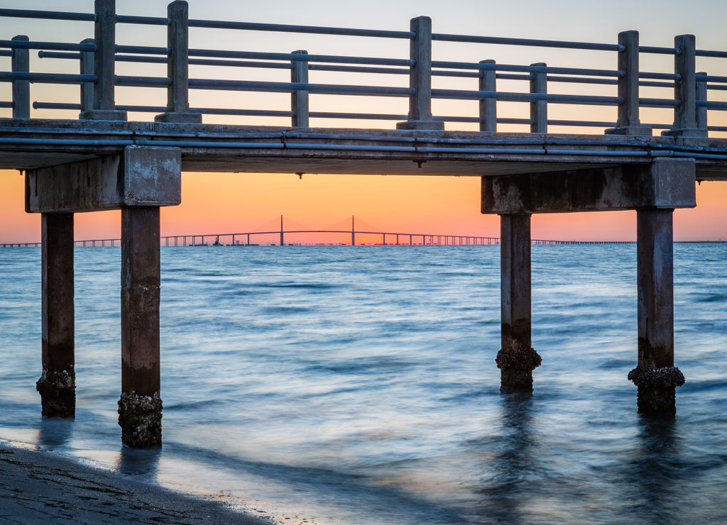 Fishing Pear frames the skyway bridge from Fort DeSoto in Florida