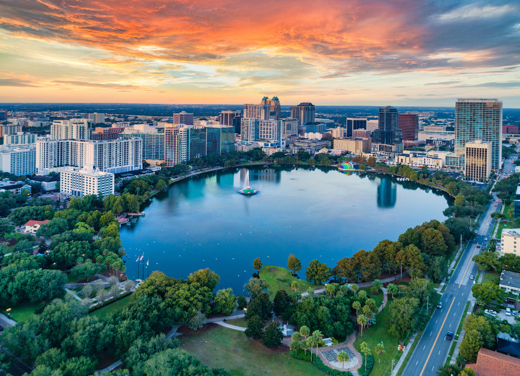 Orlando, Florida, USA Downtown Drone Skyline Aerial