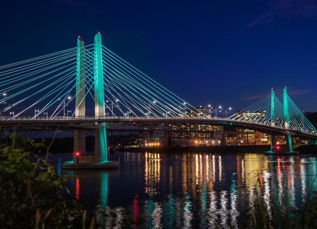 Tilikum crossing bridge in Portland Oregon at twilight