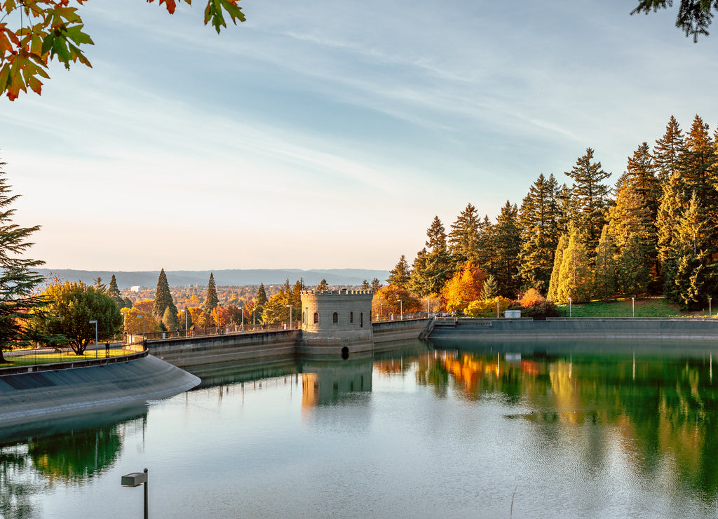 Scene of Mt. Tabor's water reservoirs park in Oregon state
