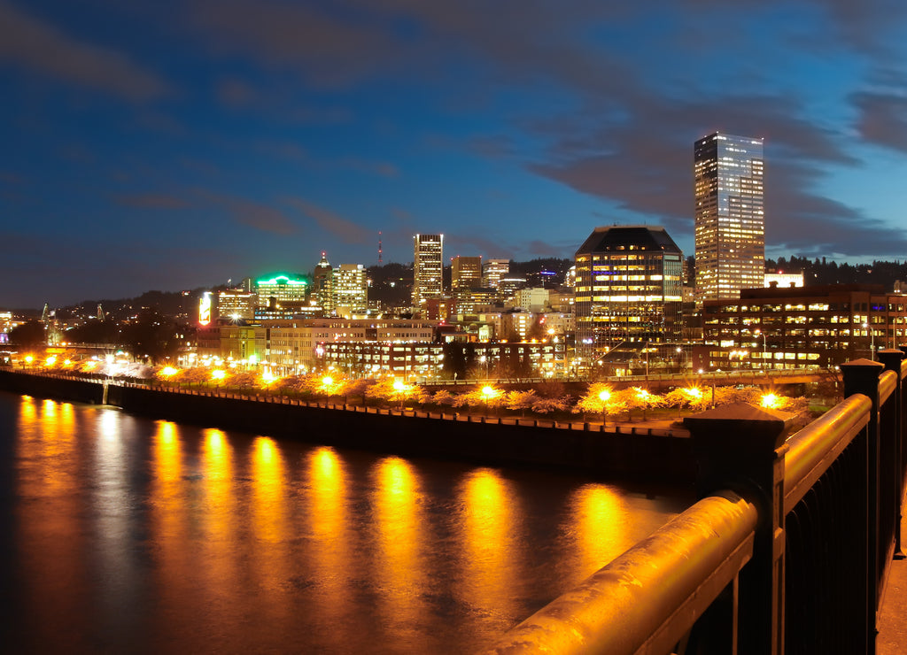 Portland Oregon Downtown Skyline at Night on a Hot Spring Night