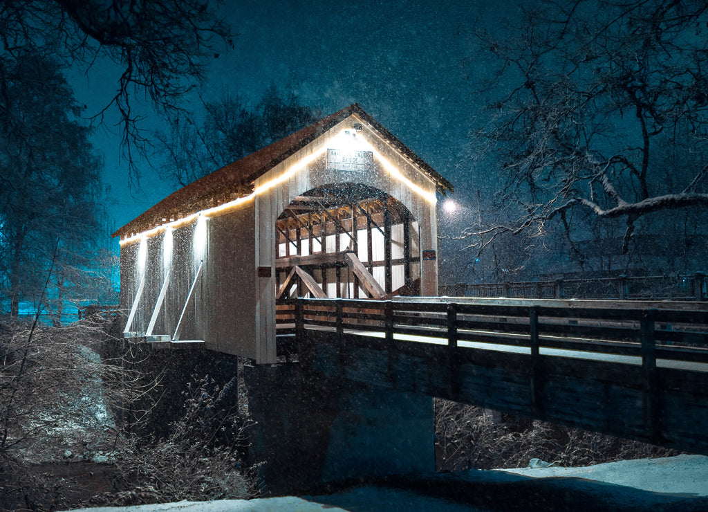 Snowy Bridge Winter Evening | Eagle Point, Southern Oregon