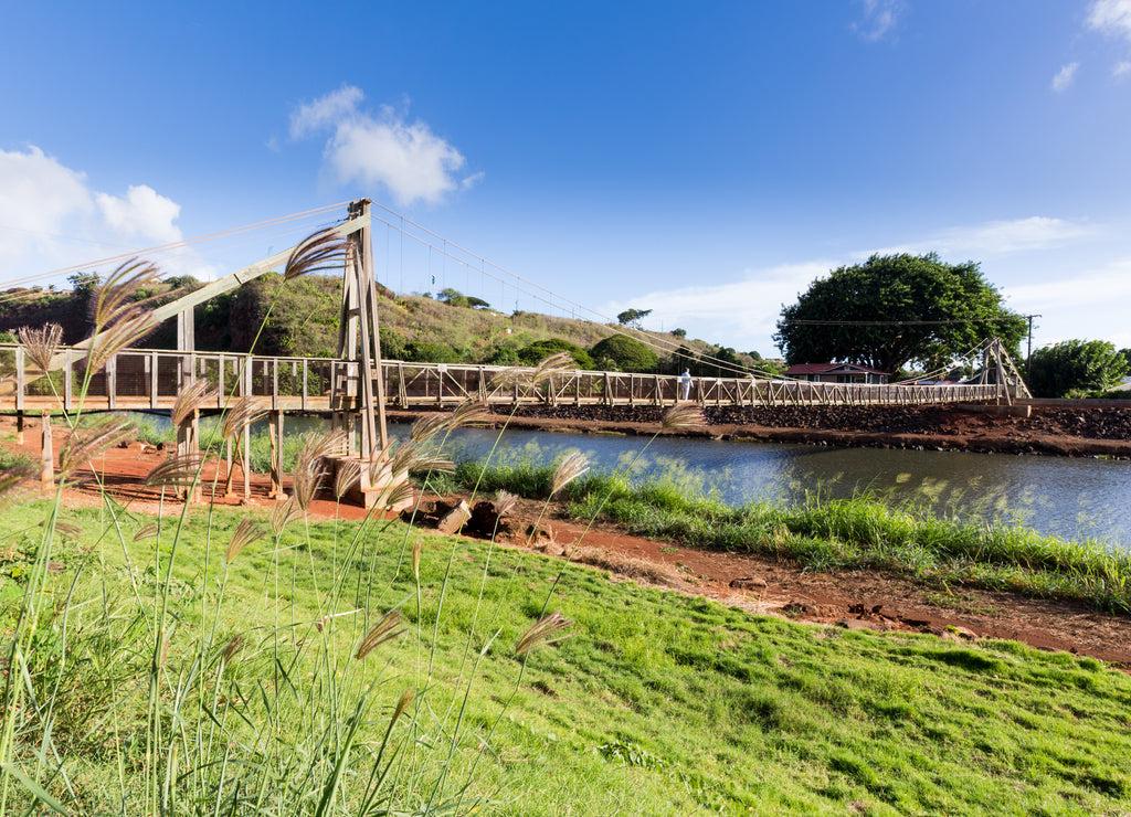 View of the famous swinging bridge in Hanapepe Kauai Hawaii