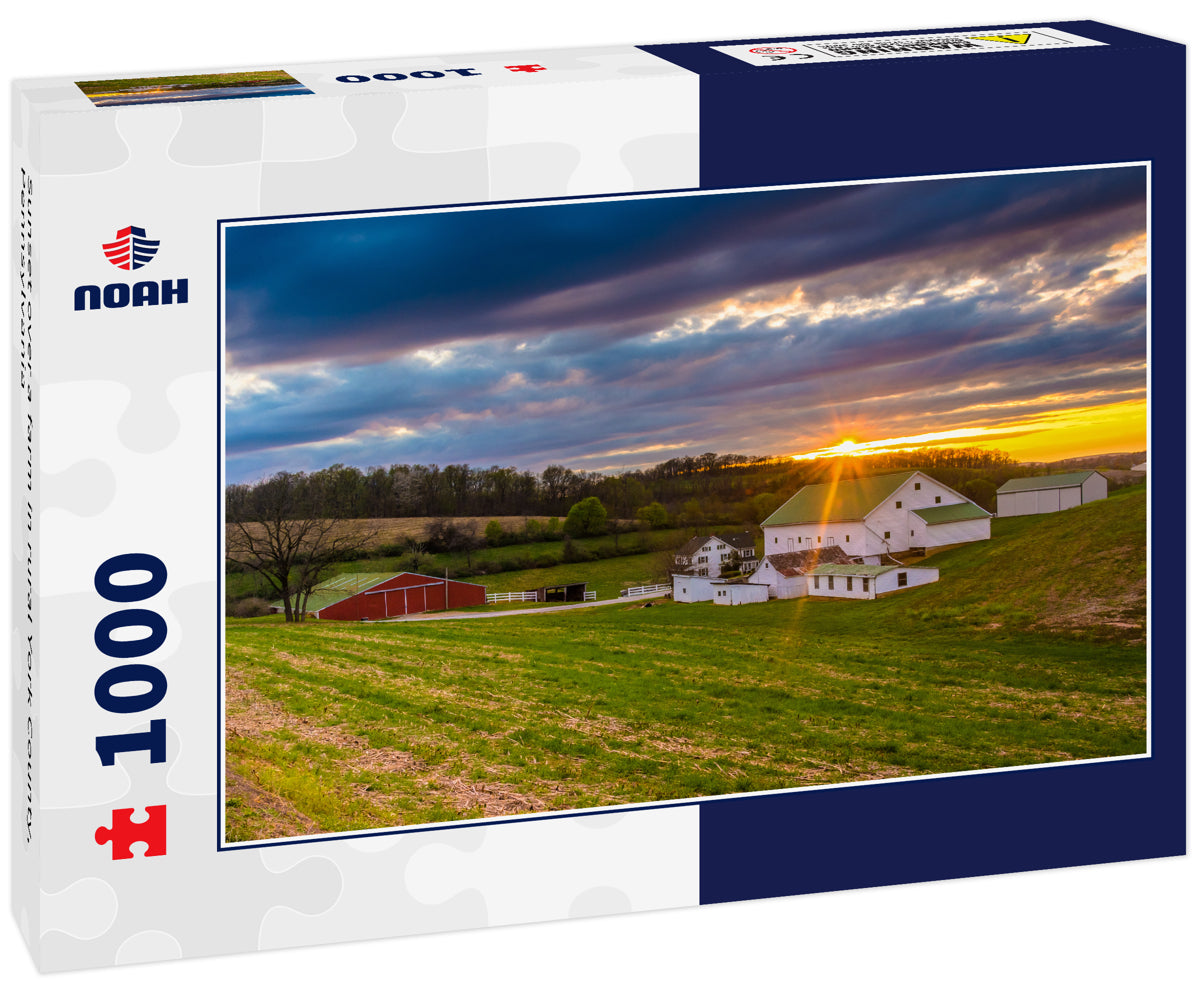 Sunset over a farm in rural York County, Pennsylvania