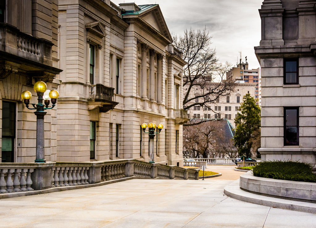 Walkway and buildings at the Capitol Complex in Harrisburg, Pennsylvania