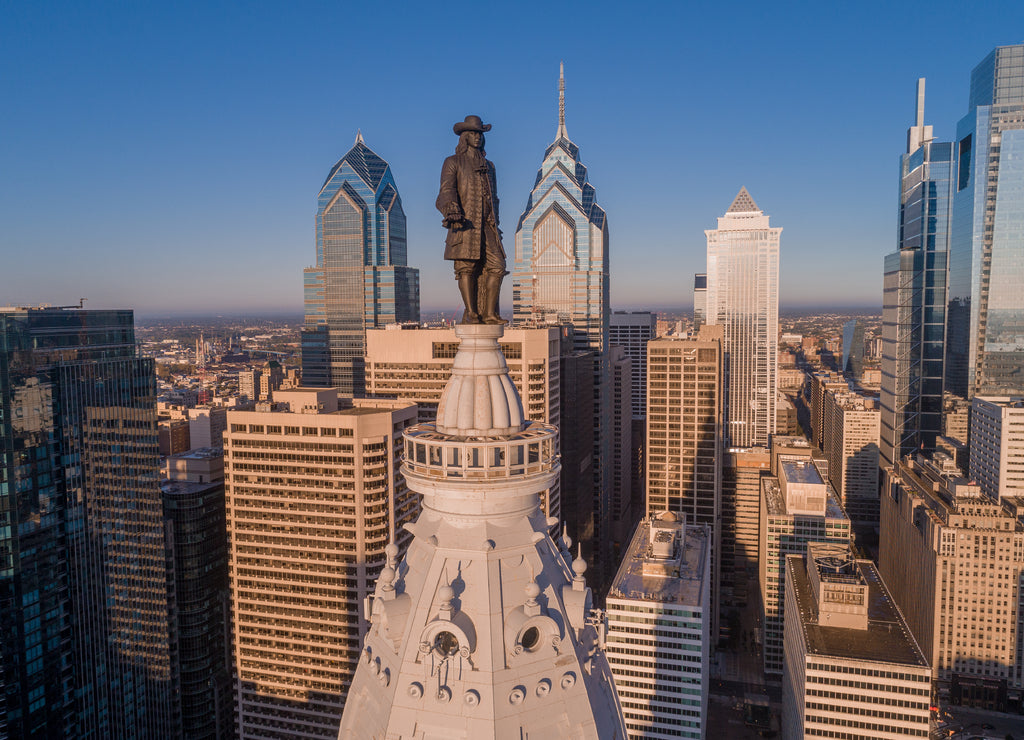 Statue of William Penn. Philadelphia City Hall. William Penn is a bronze statue by Alexander Milne Calder, Pennsylvania