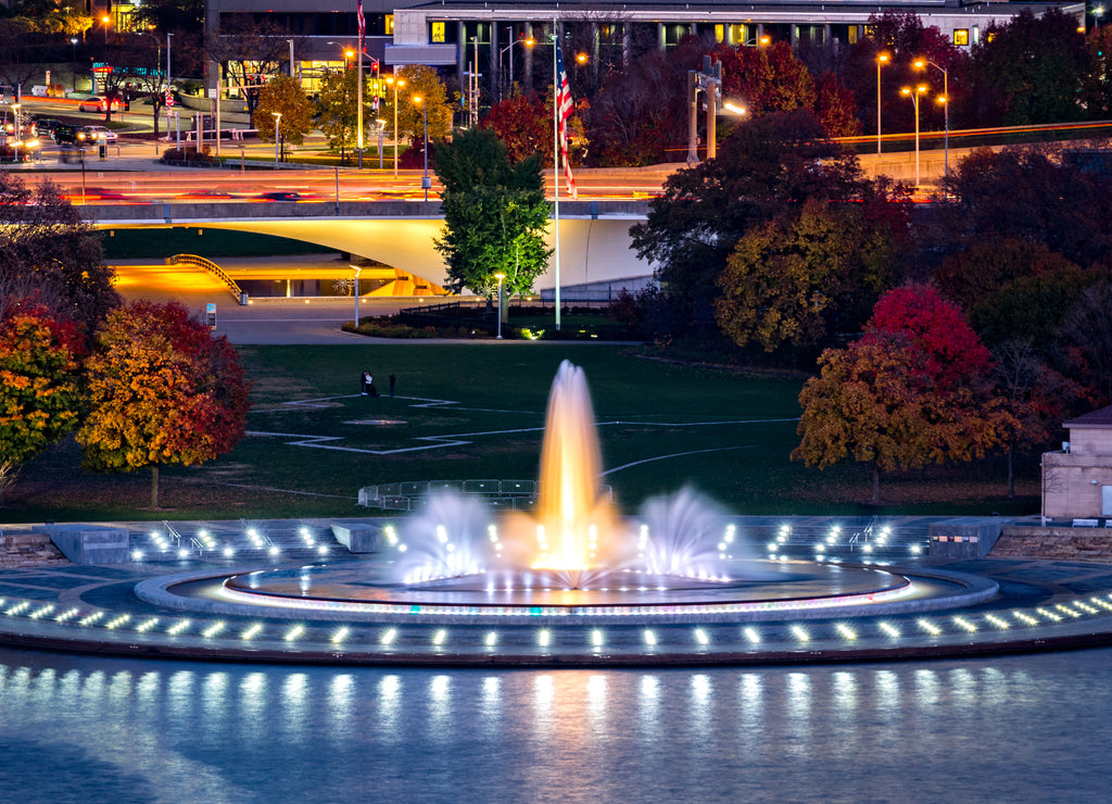 Point State Park in Pittsburgh, Pennsylvania and the iconic illuminated water fountain
