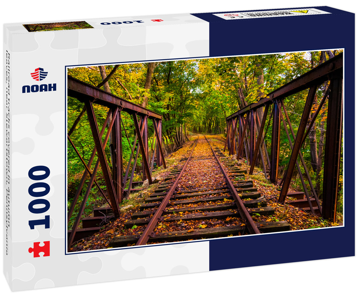 Railroad tracks covered in autumn leaves, near Stewartstown, Pennsylvania