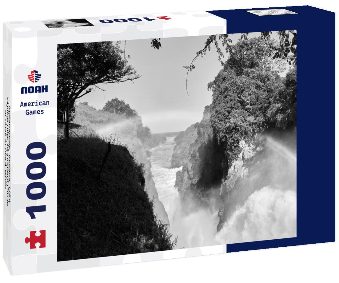 Noah Jigsaw Puzzle Indianapolis, Indiana, USA skyline over Monument Circle at dusk in black white 1000 pieces