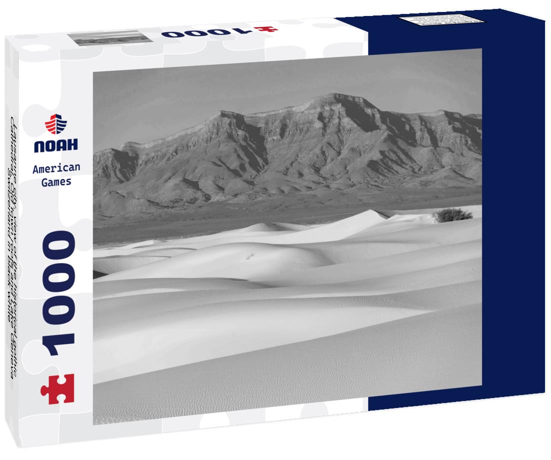 Noah Jigsaw Puzzle Lausanne city, view of the historical gothic Cathedral, Old town roofs and Lake Geneva, Switzerland in black white 1000 pieces