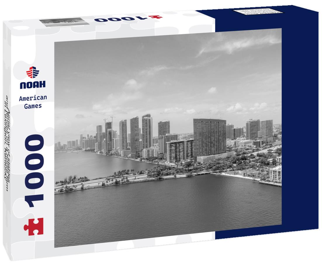 Noah Jigsaw Puzzle Aerial view of stables and fences on a horse farm in Lexington, Kentucky in black white 1000 pieces