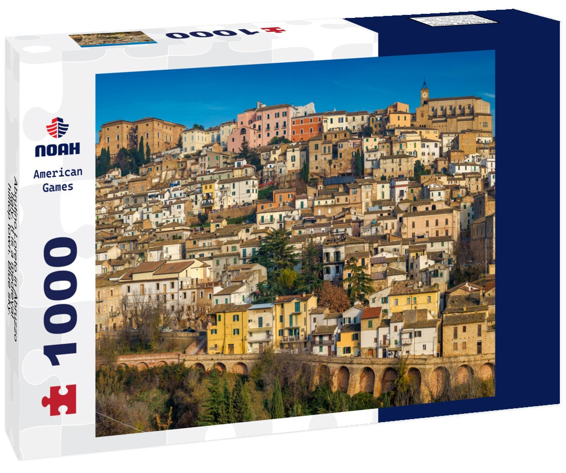 Noah Jigsaw Puzzle Abrutino Loreto in Abruzzo, Italy. It is a medieval hilltop town. Blue sky. Panoramic view 1000 pieces